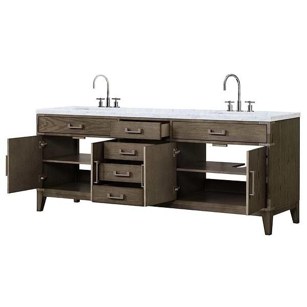 Aiden Gray Oak 84" Double Vanity wth Carrara Marble Top