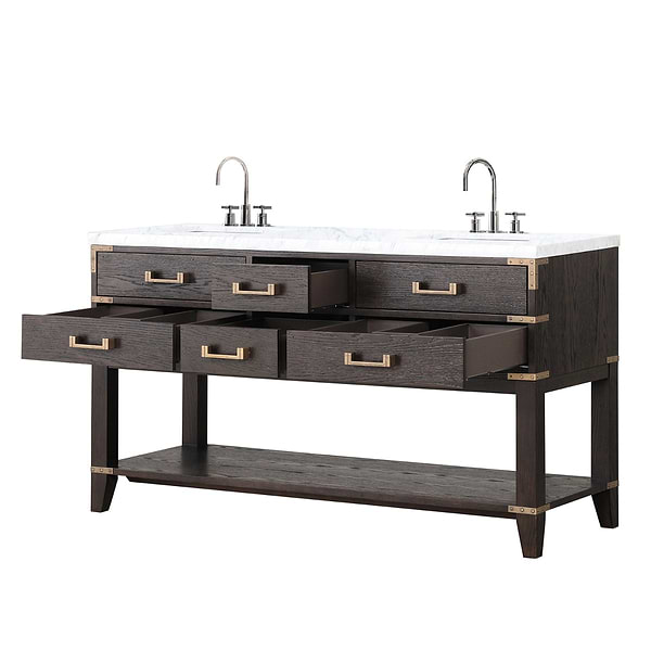 Calico Brown Oak 60" Double Vanity with Carrara Marble Top