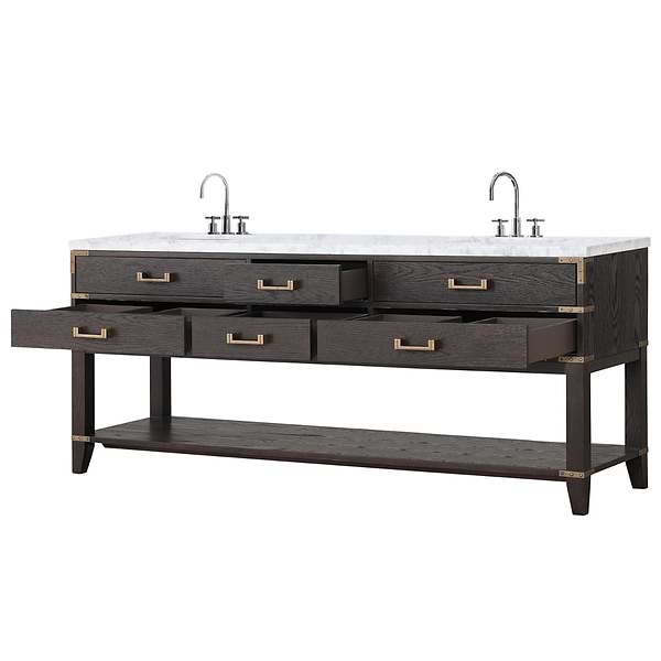 Calico Brown Oak 80" Double Vanity with Carrara Marble Top