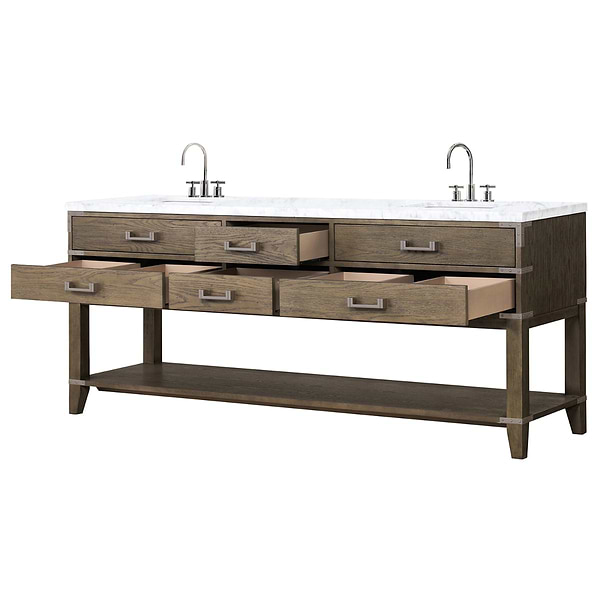 Calico Gray Oak 80" Double Vanity with Carrara Marble Top