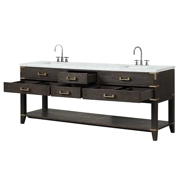 Calico Brown Oak 84" Double Vanity with Carrara Marble Top