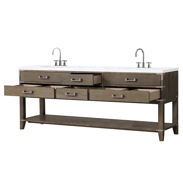 Calico Gray Oak 84" Double Vanity with Carrara Marble Top