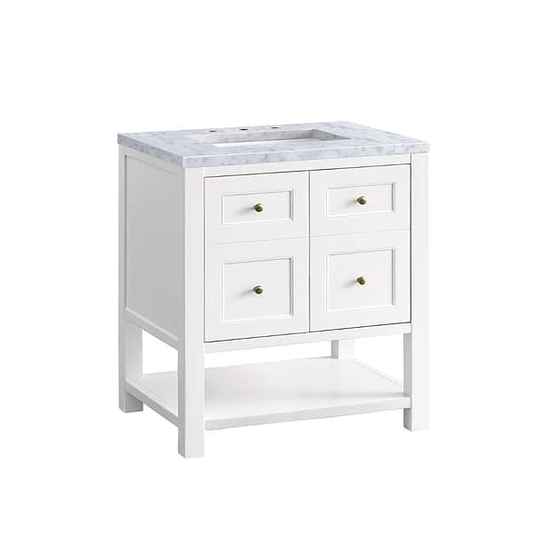 James Martin Vanities Breckenridge Bright White 30" Single Vanity with Carrara Marble Top