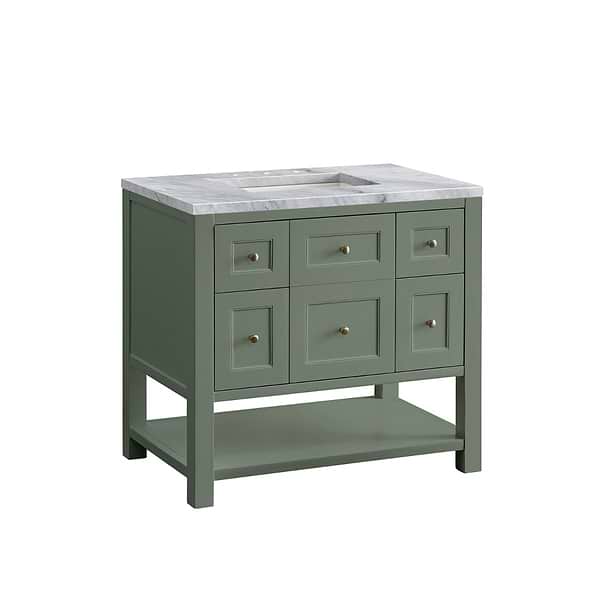 James Martin Vanities Breckenridge Smokey Celadon 36" Single Vanity with Carrara Marble Top