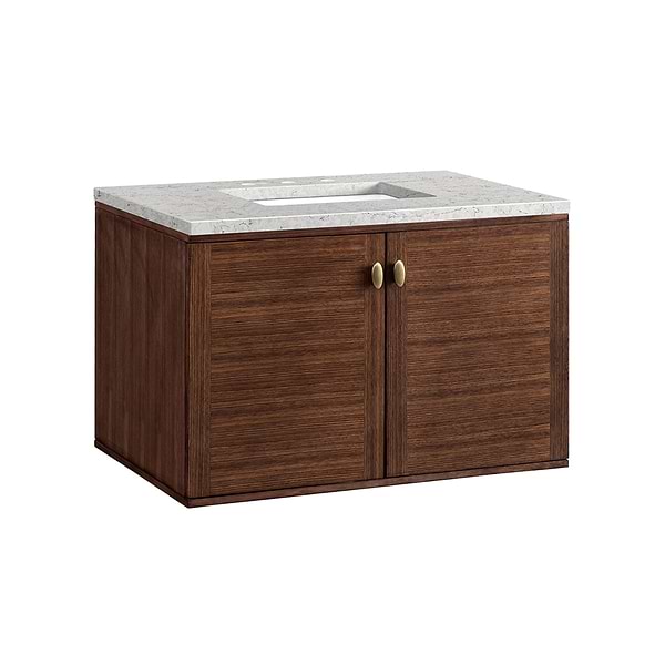 James Martin Vanities Amberly Mid-Century Walnut 36" Single Vanity with Eternal Jasmine Pearl Top