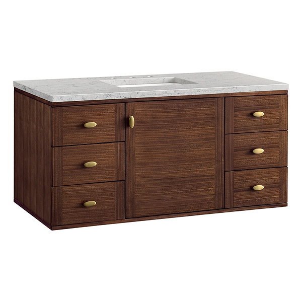 James Martin Vanities Amberly Mid-Century Walnut 48" Single Vanity with Eternal Jasmine Pearl Top