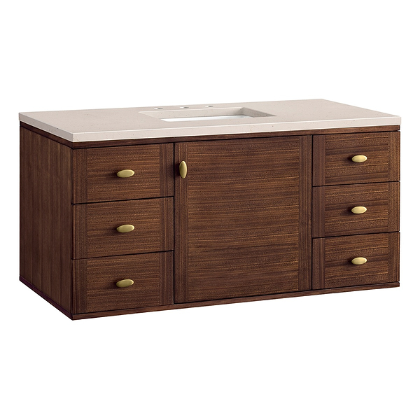 James Martin Vanities Amberly Mid-Century Walnut 48" Single Vanity with Eternal Marfil Quartz Top