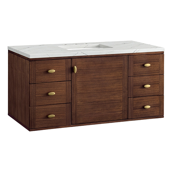 James Martin Vanities Amberly Mid-Century Walnut 48" Single Vanity with Ethereal Noctis Quartz Top