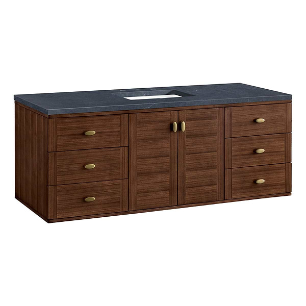 James Martin Vanities Amberly Mid-Century Walnut 60" Single Vanity with Charcoal Soapstone Quartz Top