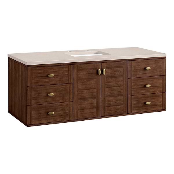 James Martin Vanities Amberly Mid-Century Walnut 60" Single Vanity with Eternal Marfil Quartz Top