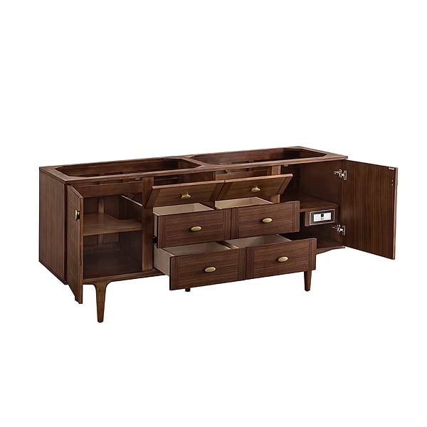 James Martin Vanities Amberly Mid-Century Walnut 72" Double Vanity without Top