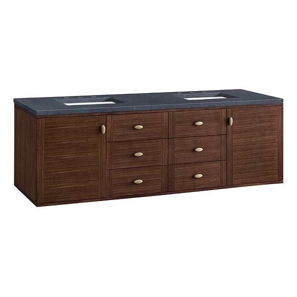 James Martin Vanities Amberly Mid-Century Walnut 72" Double Vanity with Charcoal Soapstone Quartz Top