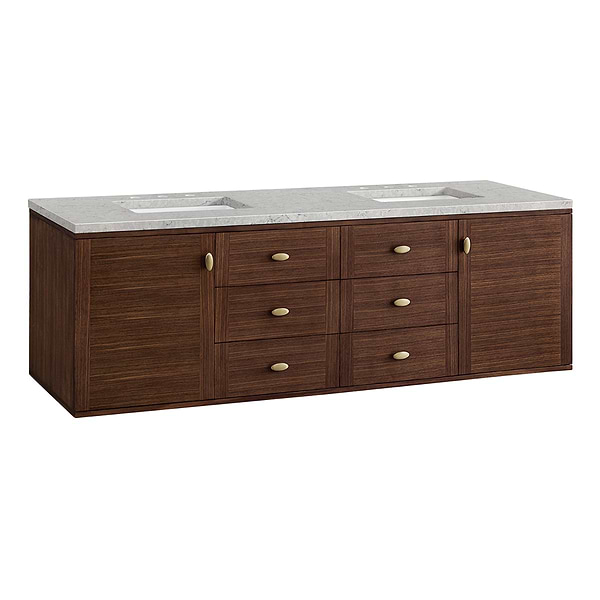 James Martin Vanities Amberly Mid-Century Walnut 72" Double Vanity with Eternal Jasmine Pearl Top