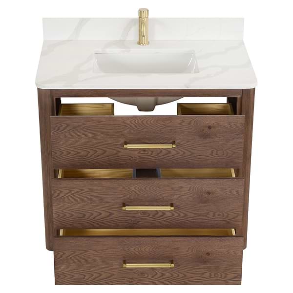 Genora Brown Oak 36" Single Vanity with Pacific White Quartz Top