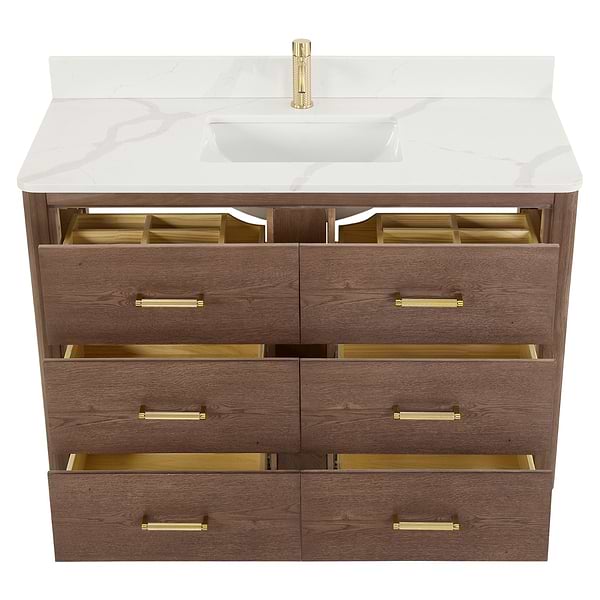 Genora Brown Oak 48" Single Vanity with Pacific White Quartz Top