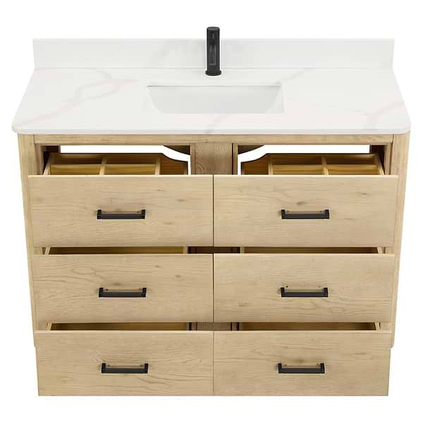 Genora Blonde Oak 48" Single Vanity with Pacific White Quartz Top