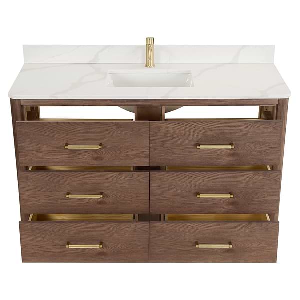 Genora Brown Oak 55" Single Vanity with Pacific White Quartz Top