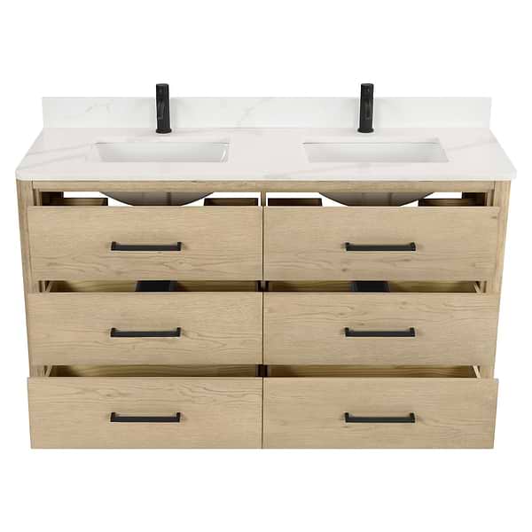 Genora Blonde Oak 60" Double Vanity with Pacific White Quartz Top