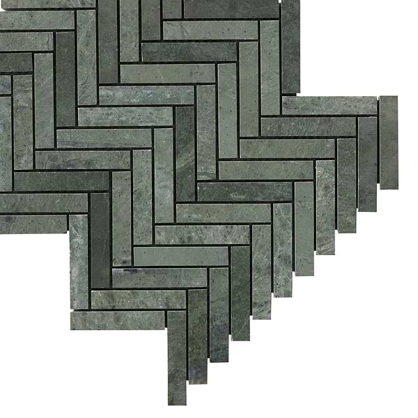 Tia Verde Green 1x3 Herringbone Honed Marble Mosaic Tile