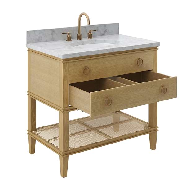 Sade Brown Oak 36" Single Vanity with Carrara Marble Top