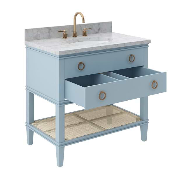 Sade Sky Blue 36" Single Vanity with Carrara Marble Top
