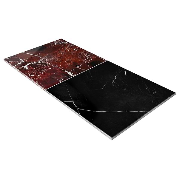 Alterno Black Silk and Rosso Levanto Red 12x12 Polished Marble Checkerboard Tile