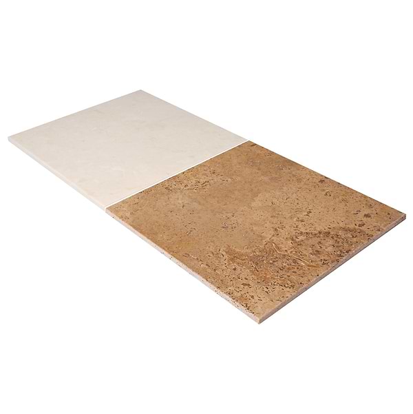 Alterno Noce Dark Brown Cross Cut and Crema Ella Beige 12x12 Honed Travertine and Marble Checkerboard Tile