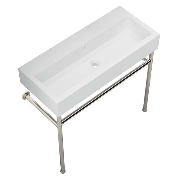 Apollo Brushed Nickel 39" Single Console with No Hole White Ceramic Top