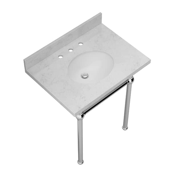 Pierce Polished Chrome 30" Single Console with Oval Sink and Carrara Marble Top