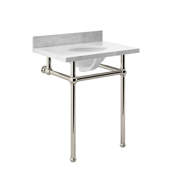 Pierce Polished Nickel 30" Single Console with Oval Sink and Carrara Marble Top