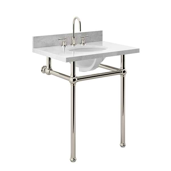 Pierce Polished Nickel 30" Single Console with Oval Sink and Carrara Marble Top