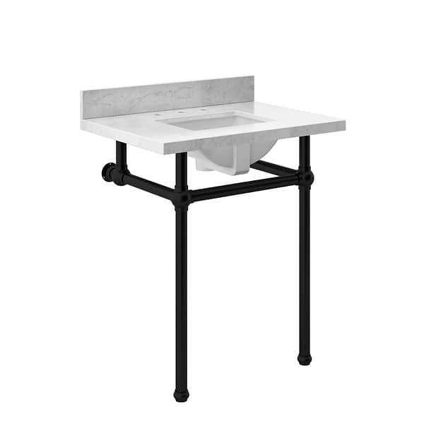 Pierce Matte Black 30" Single Console with Rectangle Sink and Carrara Marble Top