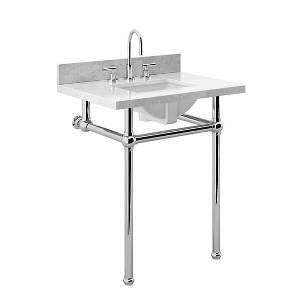 Pierce Polished Chrome 30" Single Console with Rectangle Sink and Carrara Marble Top