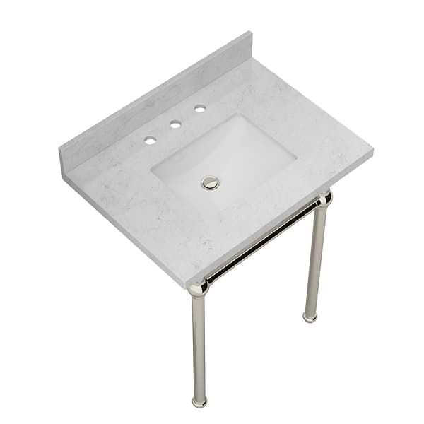Pierce Polished Nickel  30" Single Console with Rectangle Sink and Carrara Marble Top