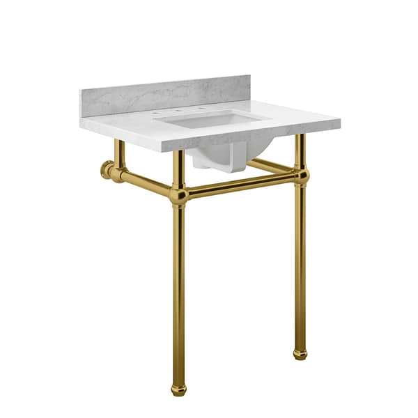 Pierce Brushed Brass 30" Single Console with Rectangle Sink and Carrara Marble Top