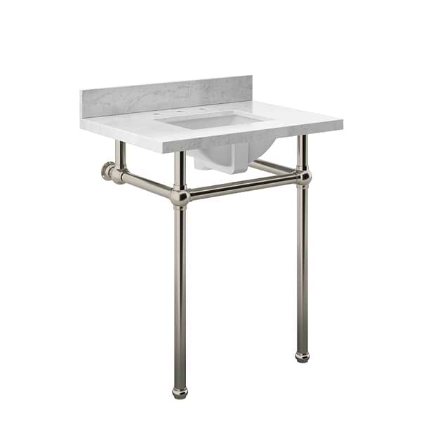 Pierce Brushed Nickel 30" Single Console with Rectangle Sink and Carrara Marble Top