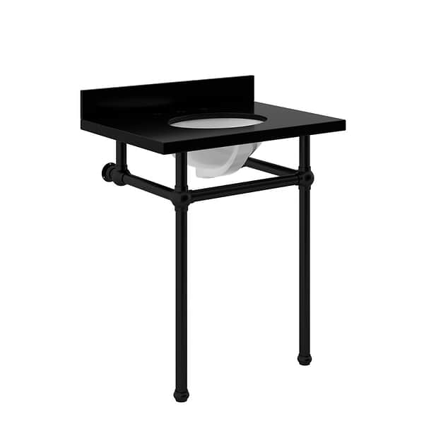 Pierce Matte Black 30" Single Console with Oval Sink and Black Granite Top