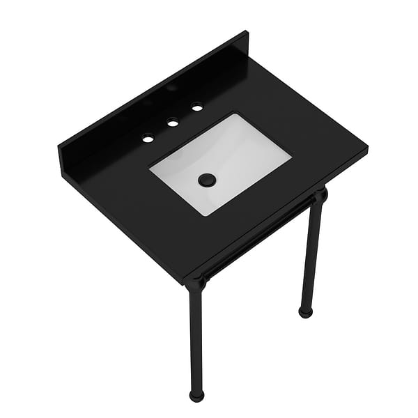 Pierce Matte Black 30" Single Console with Rectangle Sink and Black Granite Top