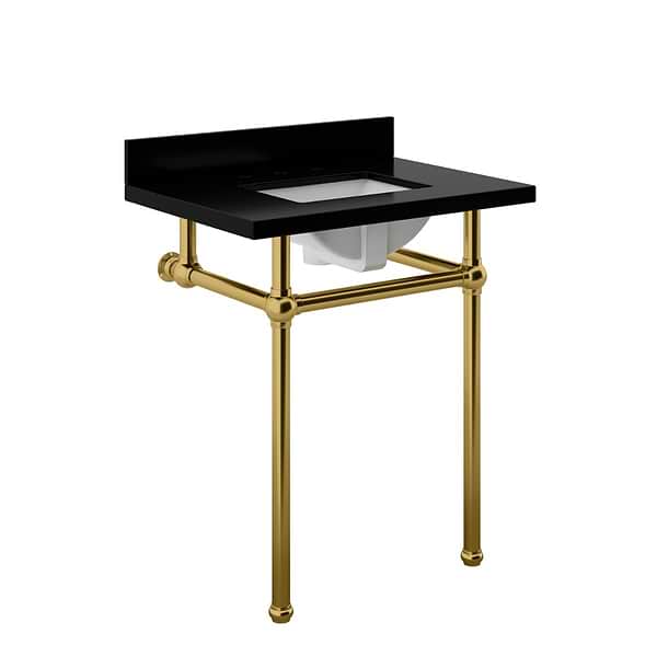 Pierce Brushed Brass 30" Single Console with Rectangle Sink and Black Granite Top