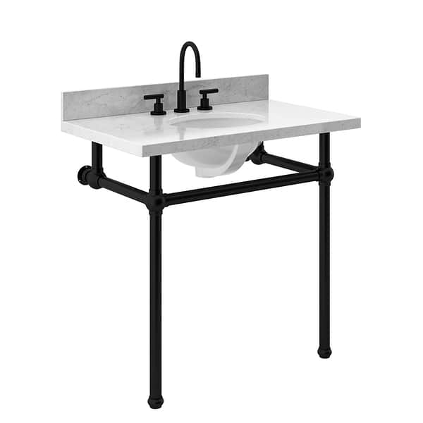 Pierce Matte Black 36" Single Console with Oval Sink and Carrara Marble Top
