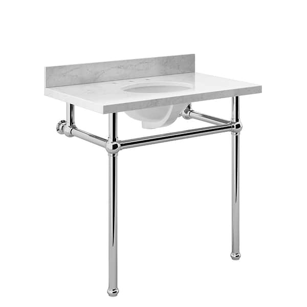 Pierce Polished Chrome 36" Single Console with Oval Sink and Carrara Marble Top