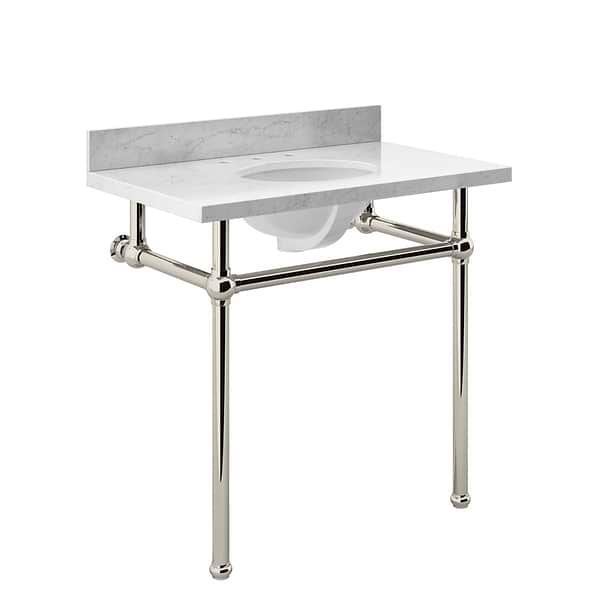 Pierce Polished Nickel 36" Single Console with Oval Sink and Carrara Marble Top
