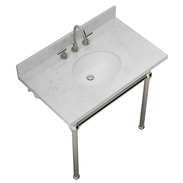 Pierce Brushed Nickel 36" Single Console with Oval Sink and Carrara Marble Top
