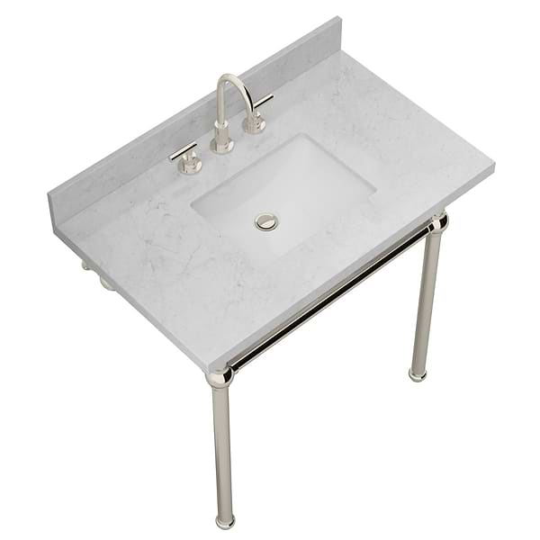 Pierce Polished Nickel  36" Single Console with Rectangle Sink and Carrara Marble Top