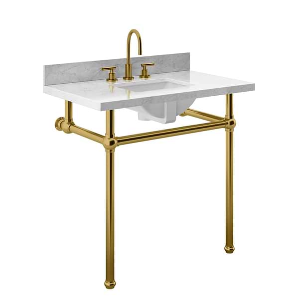 Pierce Brushed Brass 36" Single Console with Rectangle Sink and Carrara Marble Top