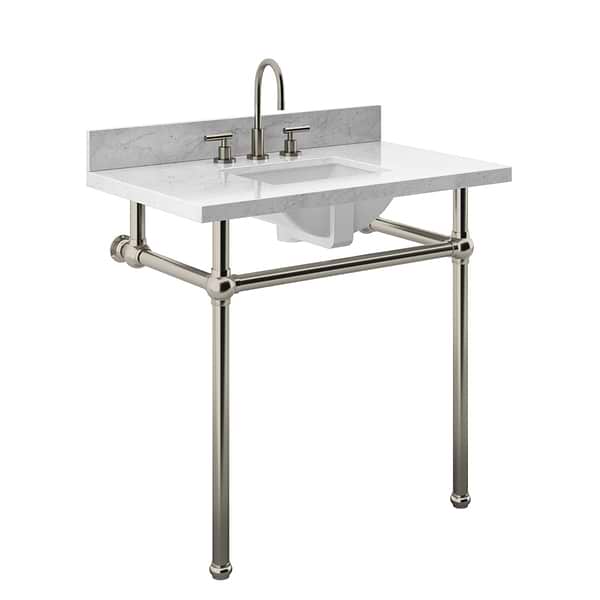 Pierce Brushed Nickel 36" Single Console with Rectangle Sink and Carrara Marble Top