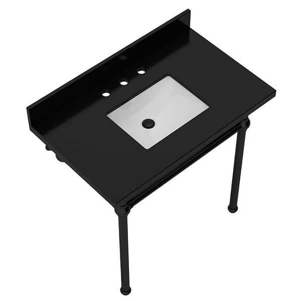 Pierce Matte Black 36" Single Console with Rectangle Sink and Black Granite Top