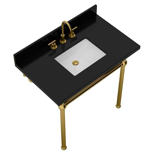 Pierce Brushed Brass 36" Single Console with Rectangle Sink and Black Granite Top