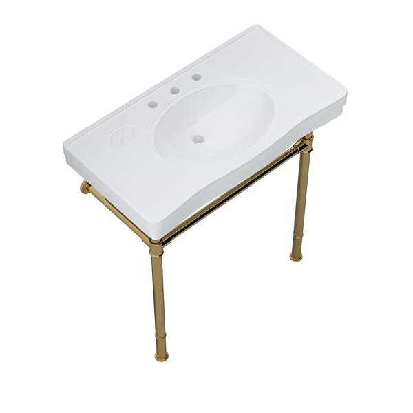 Charles Polished Brass 36" Single Console with White Ceramic Top