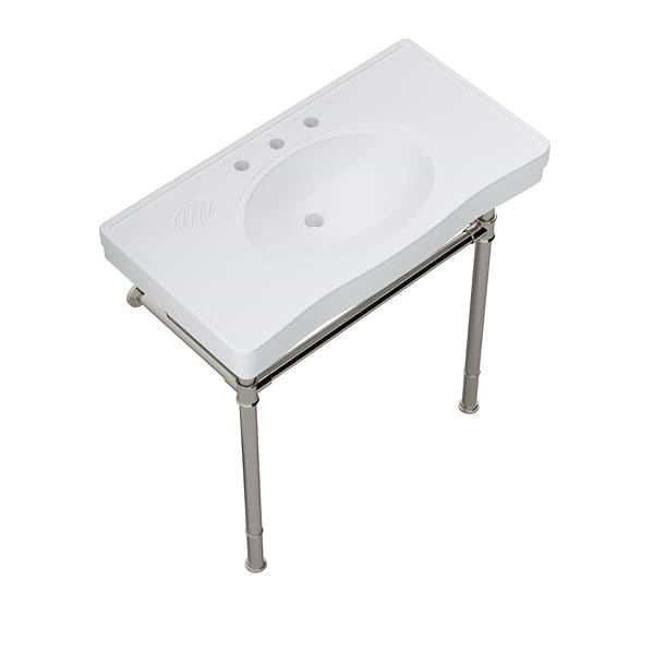 Charles Polished Nickel 36" Single Console with White Ceramic Top